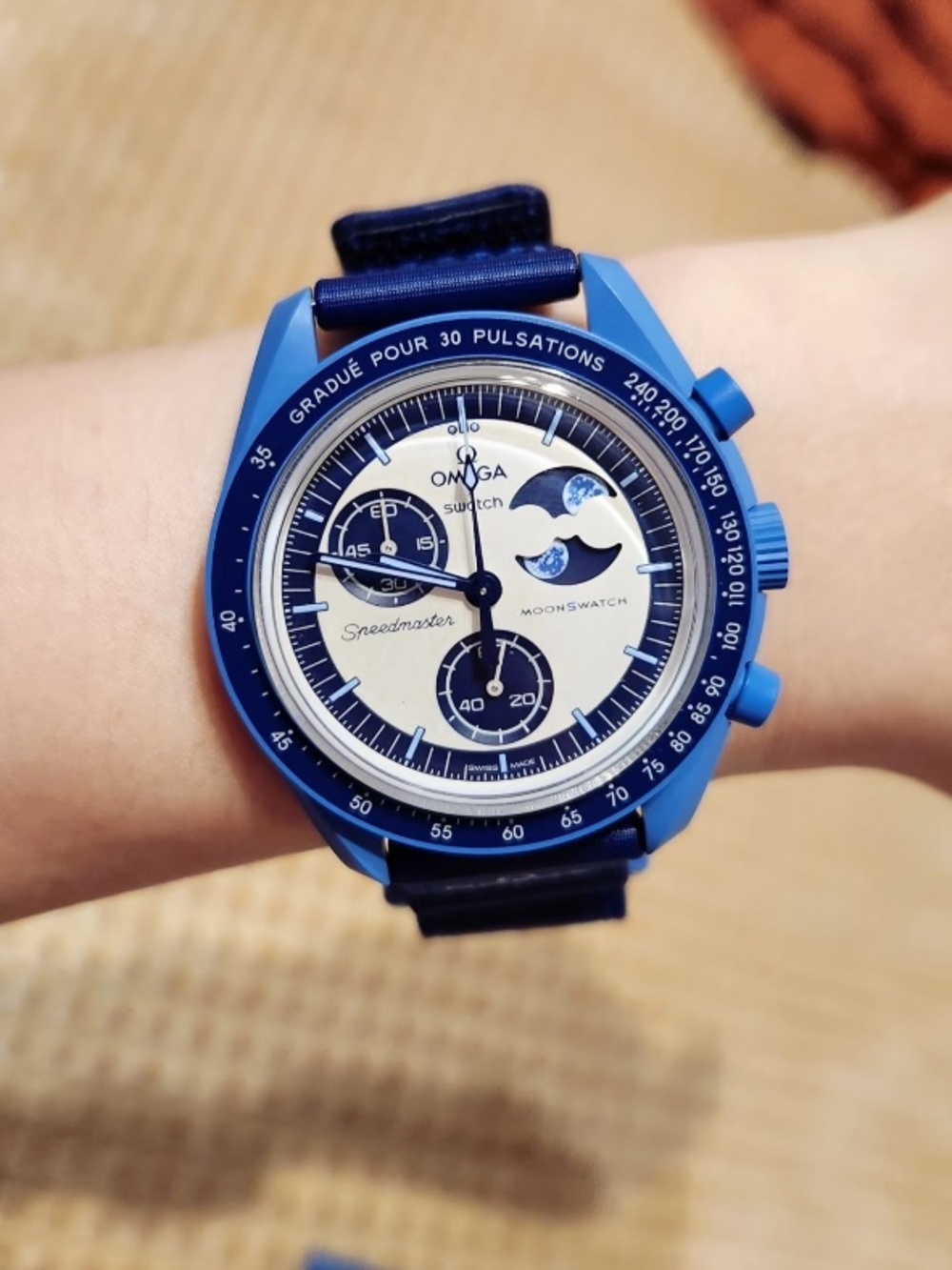 Swatch Blue Watch with Cream Dial